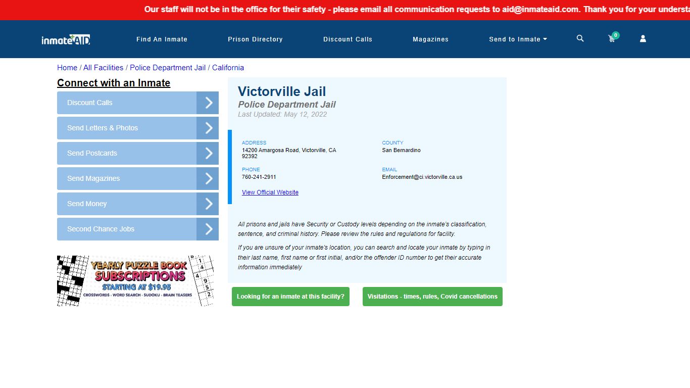 Victorville Jail & Inmate Search - Victorville, CA